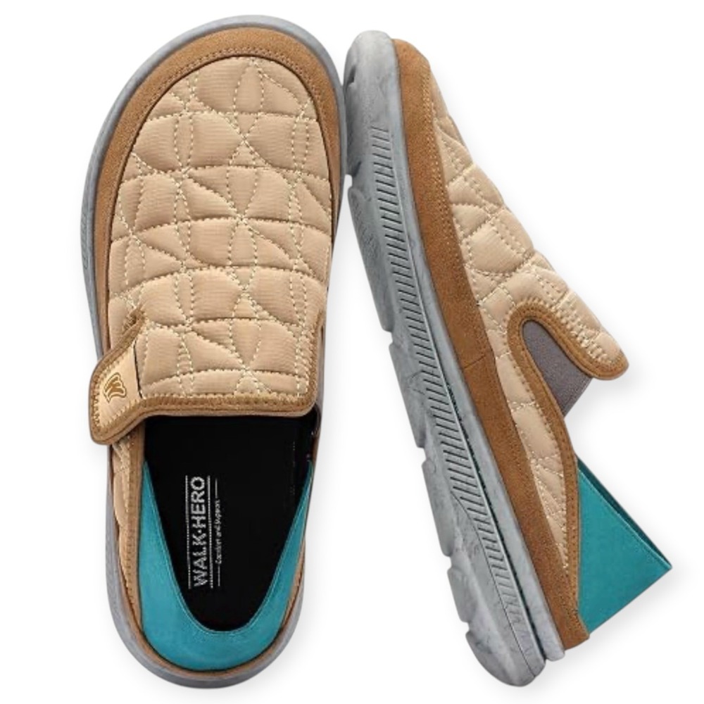 Walk‎ Hero Arch Fit Men’s 13 Quilted Slip On Orthotic Loafers Tan Teal WG‑2401